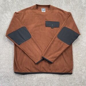 New Balance NB Heat Fleece Sweatshirt Mens M Brown Black Elbow Patch Crewneck